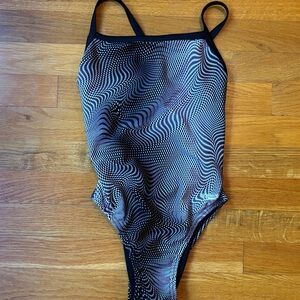 Speedo Black White Optical-Print One-Piece Swimsuit 30